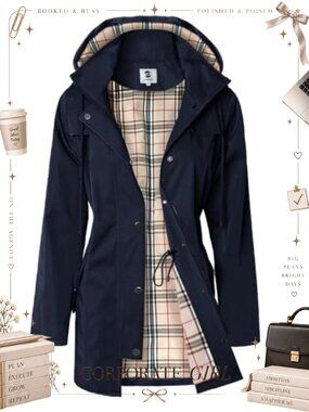 Women's Long Hooded Rain Jacket Water-Resistant Windbreaker Outdoor Raincoat